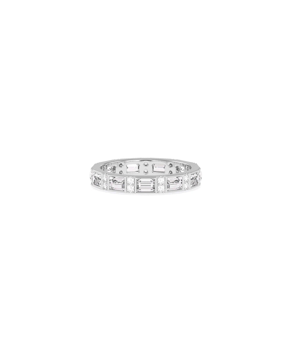 White gold Diamond Baguette and Round Station Eternity Band Ring featuring mixed cuts