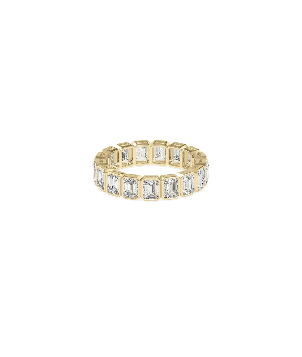 Emerald Cut Eternity Band Ring in yellow gold with continuous emerald-cut diamonds