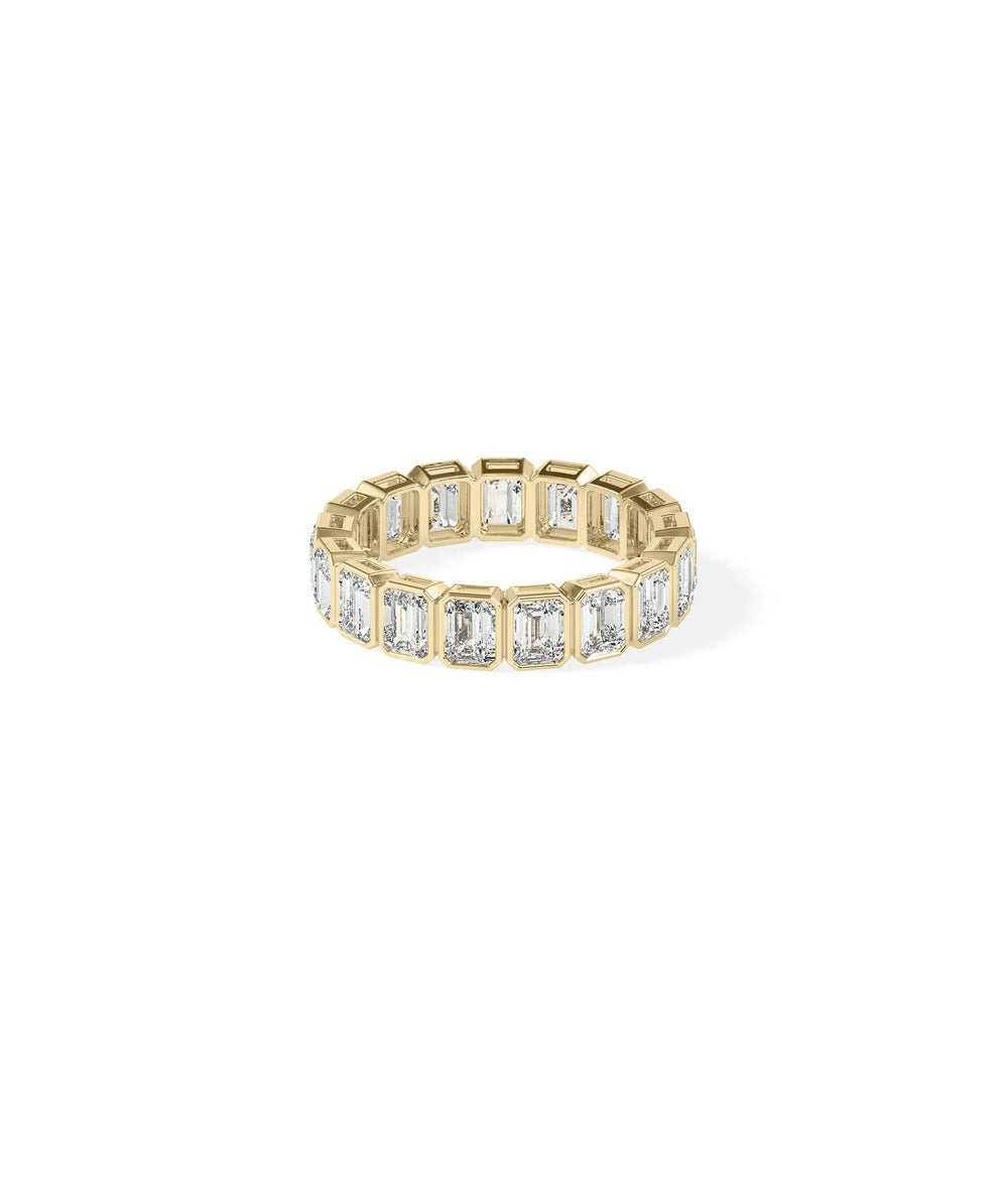 Side view Emerald Cut Eternity Band Ring showing substantial 4.9mm band width