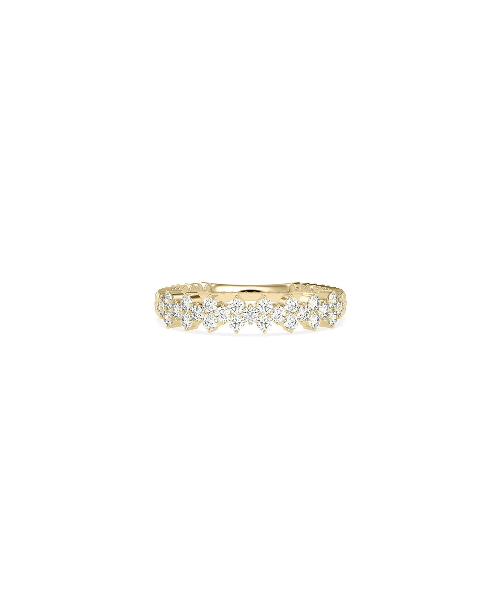 Diamond Cluster Band Ring in yellow gold with grouped diamonds creating concentrated sparkle