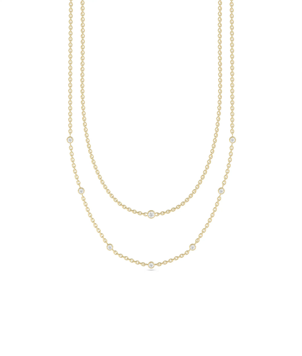 Layered Diamond Bezel Station yellow gold modern dimensional sophisticated