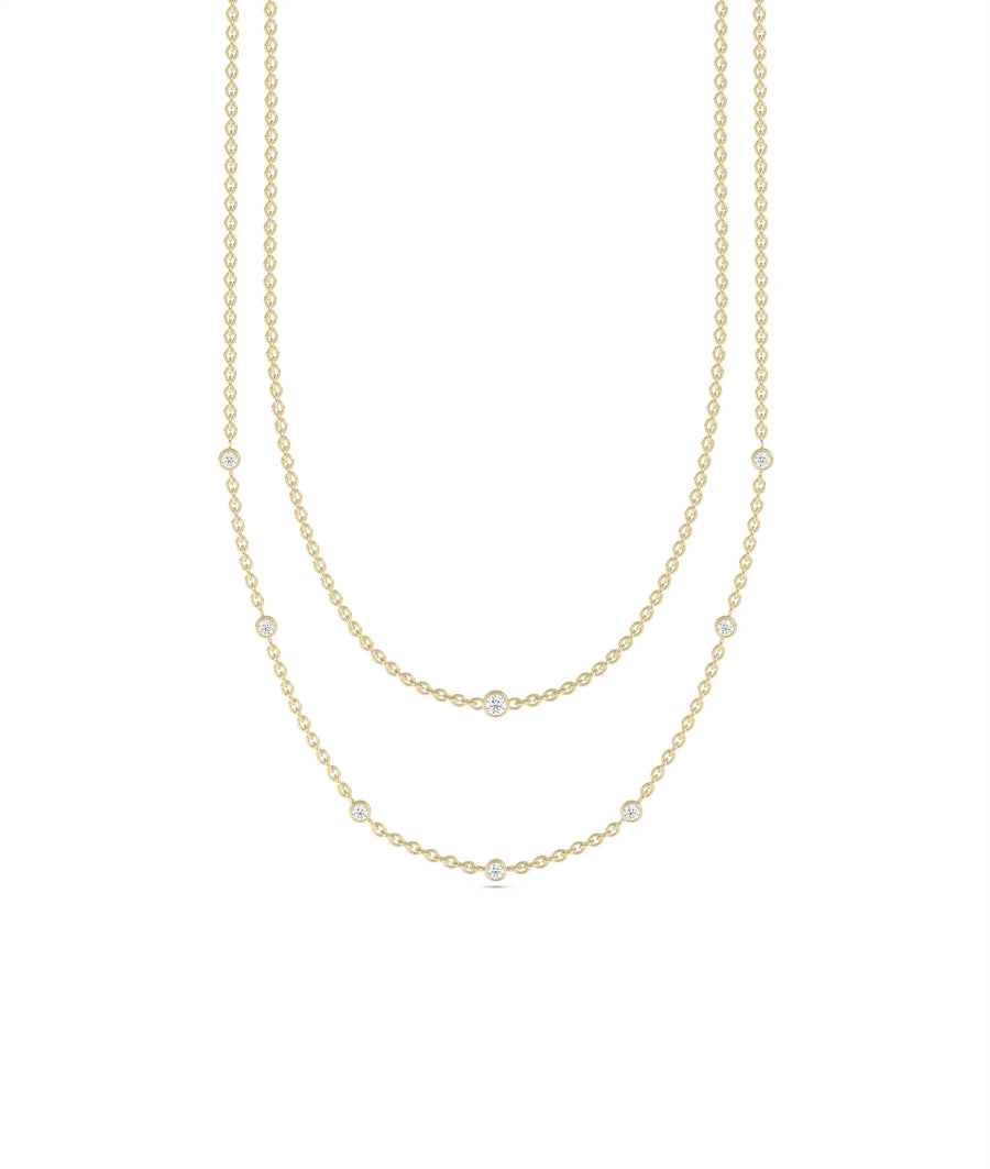 Layered Diamond Bezel Station yellow gold modern dimensional sophisticated