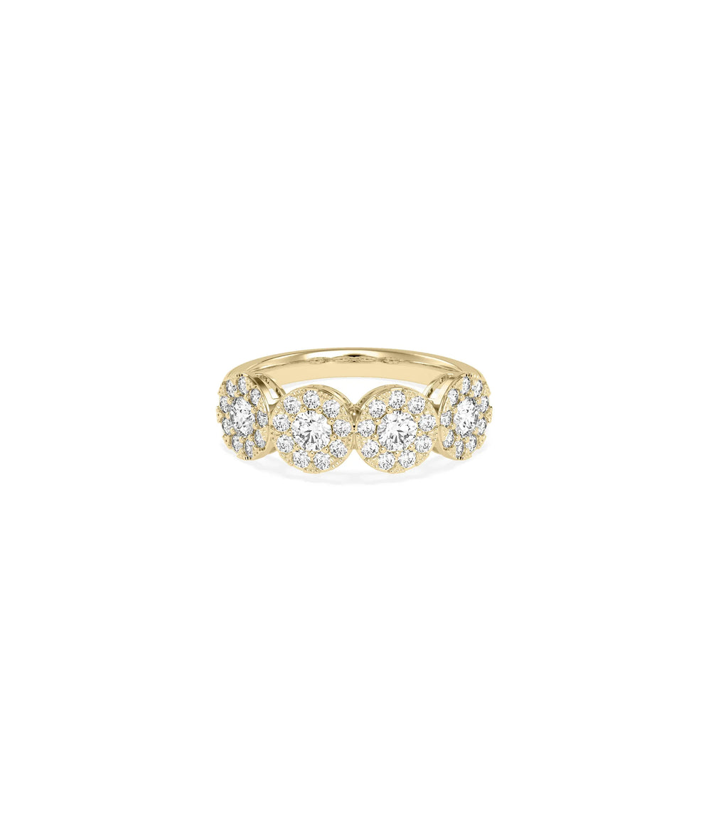 Diamond Cluster Round Band Ring yellow gold front view showing circular cluster