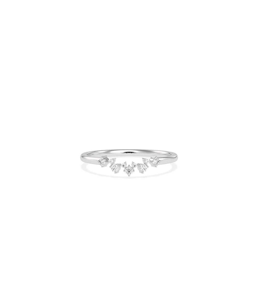 Curved Diamond Band Ring white gold displaying diamond placement along curve