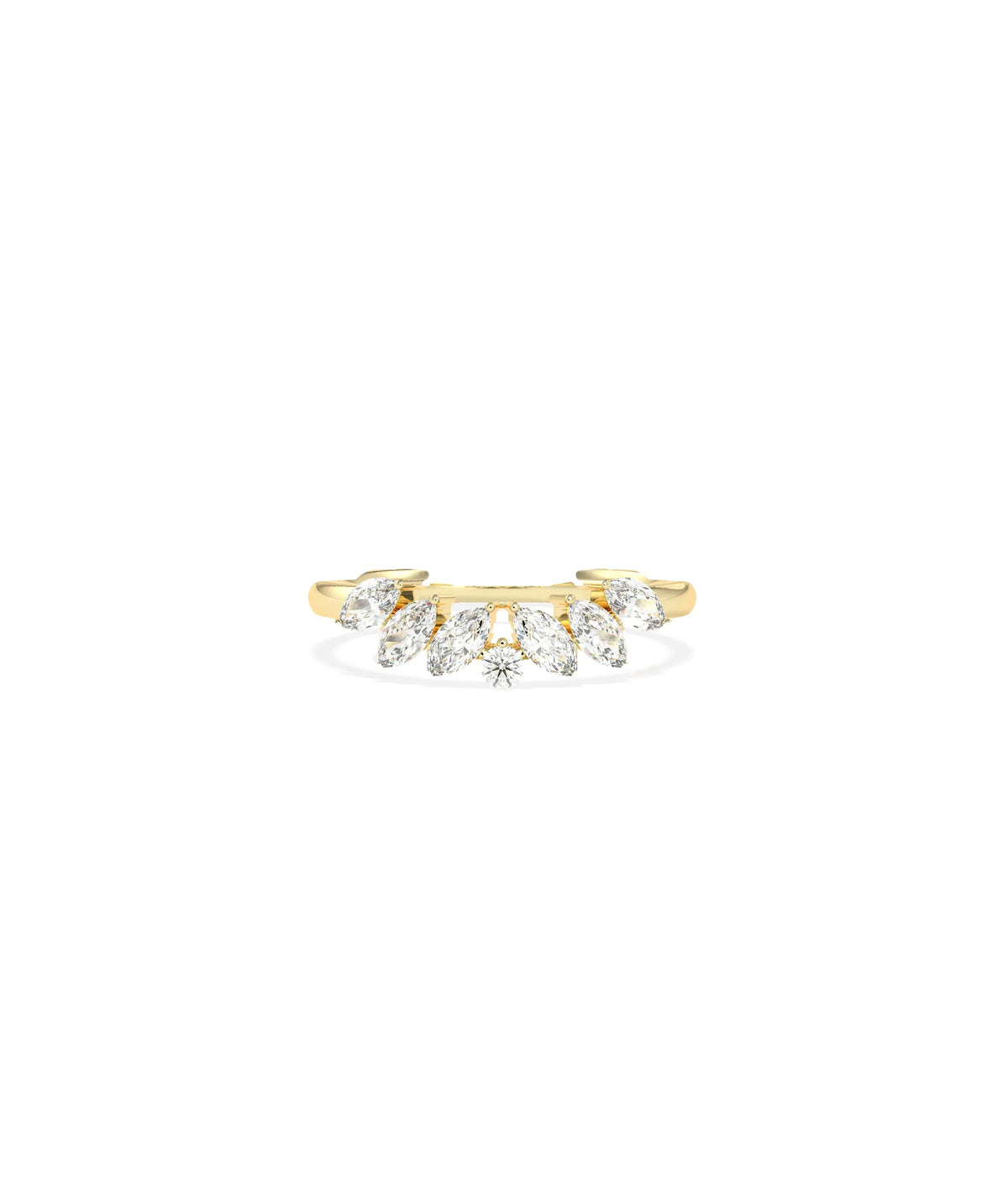 Curved Multi Shape Diamond Band Ring yellow gold showcasing flowing curved design