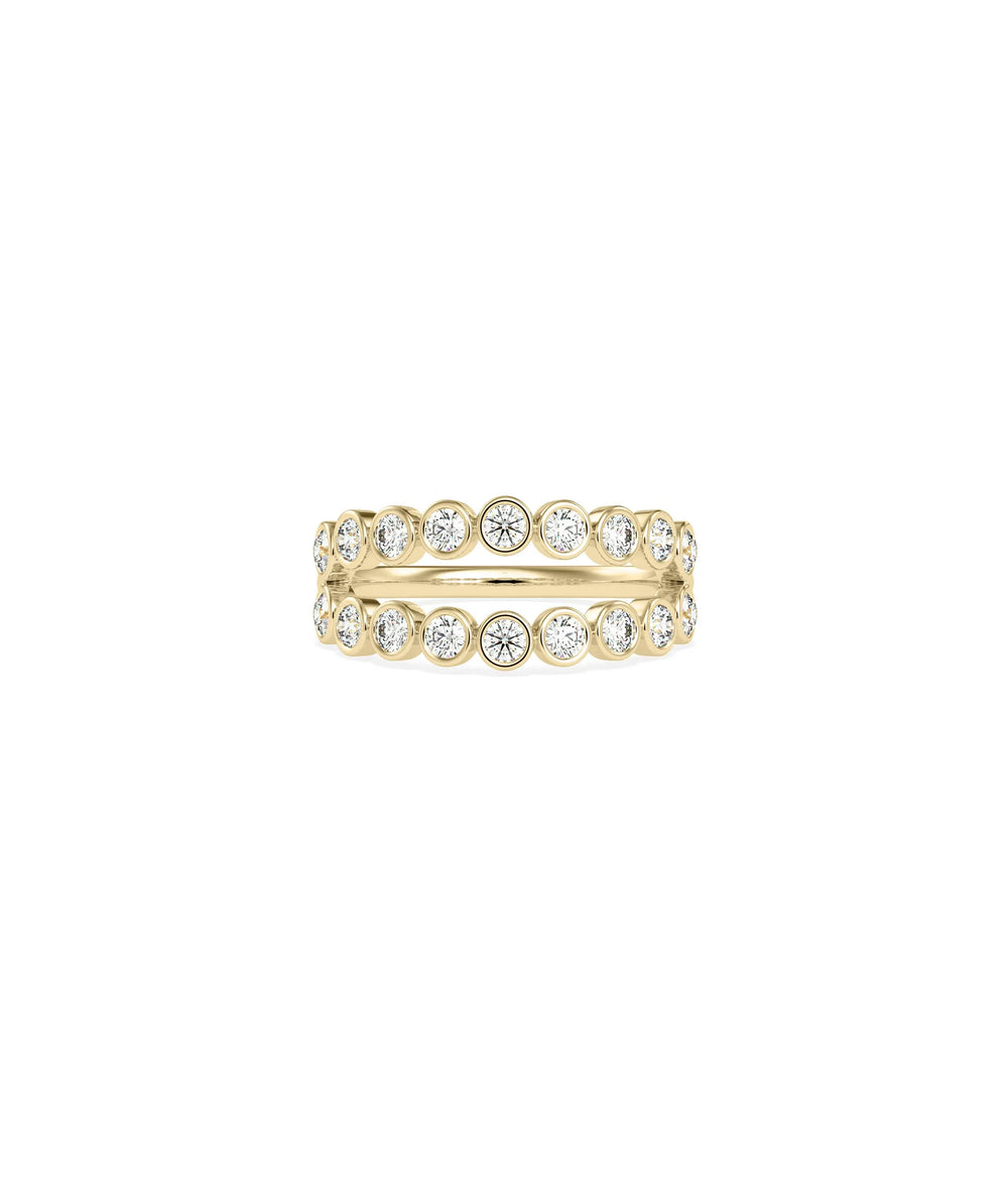 2 Row Diamond Bezel Set Ring yellow gold showcasing dual parallel diamond rows