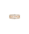 Rose gold double row ring featuring bezel-protected diamonds in elegant alignment