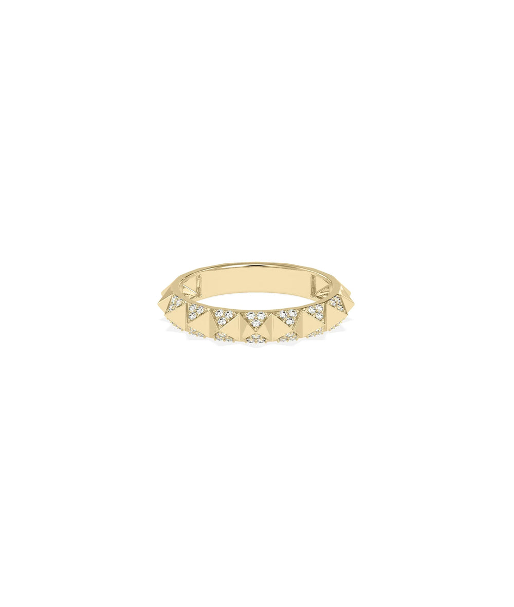 Diamond Pave Pyramid Band Ring yellow gold showcasing geometric pyramid design