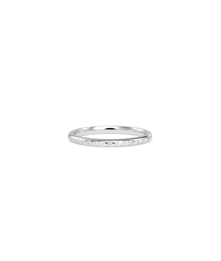 Detail of Diamond Bezel Band Ring showing individual bezel frames and gold finish