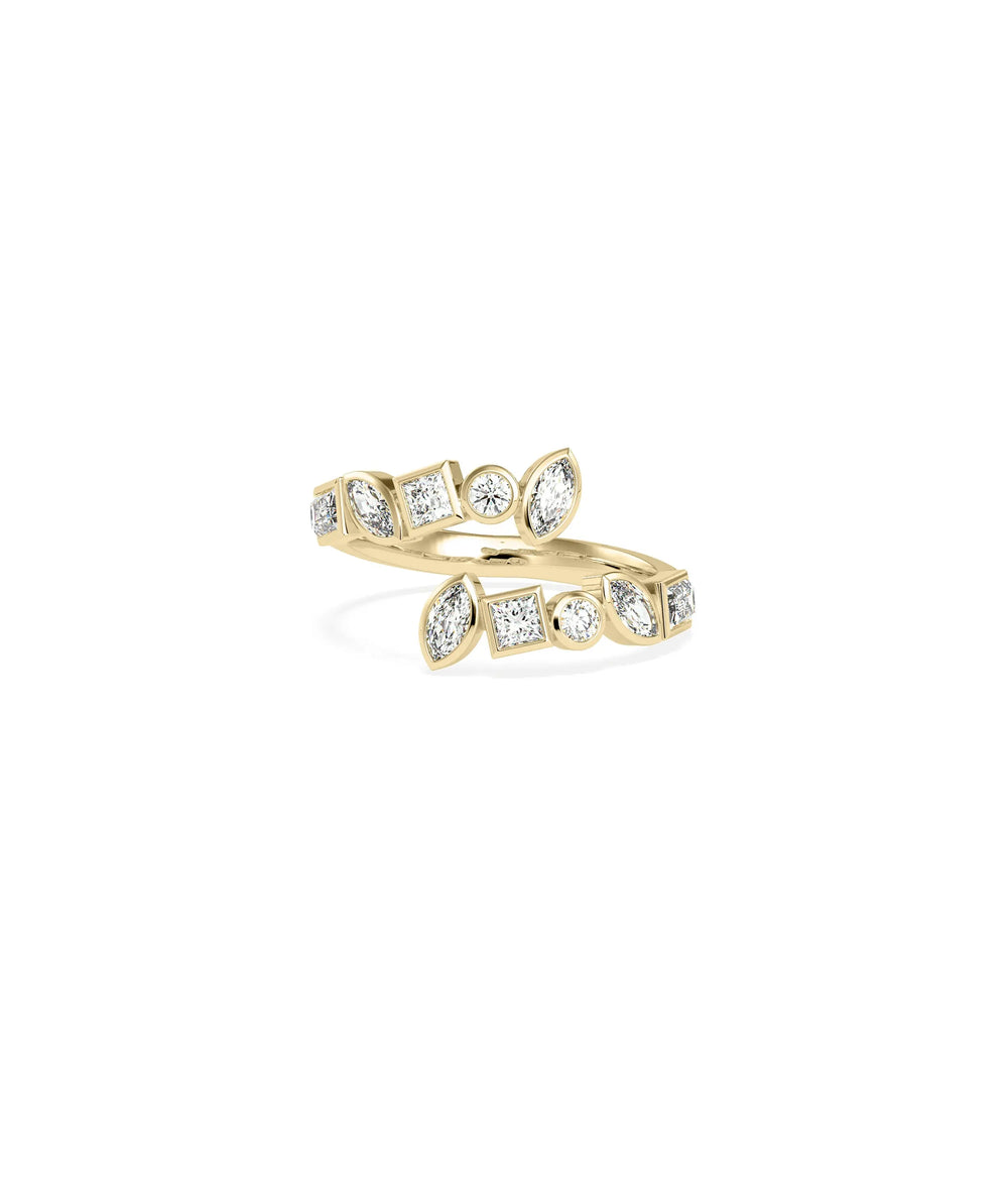 Multi Shape Bezel Bypass Ring yellow gold showcasing flowing open-ended design