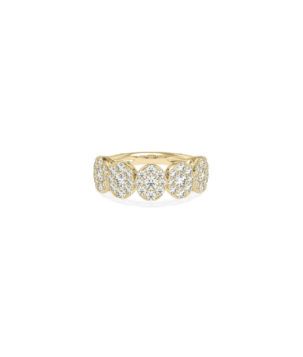 Diamond Cluster Oval Band Ring yellow gold showcasing elongated diamond cluster