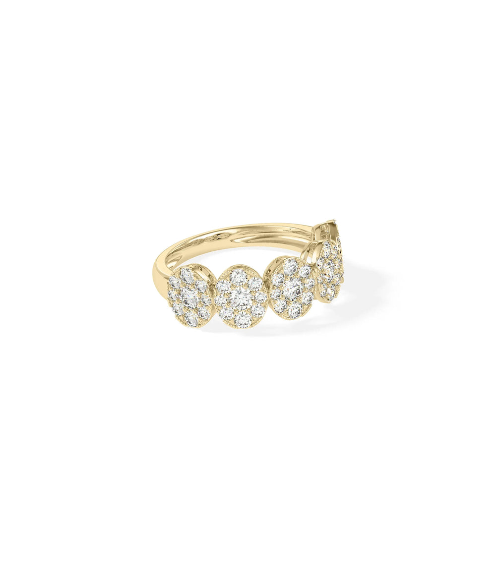 Oval cluster ring side view displaying 8mm length and substantial presence