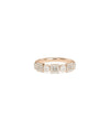 Rose gold mixed shape ring featuring diamond cluster and architectural elements