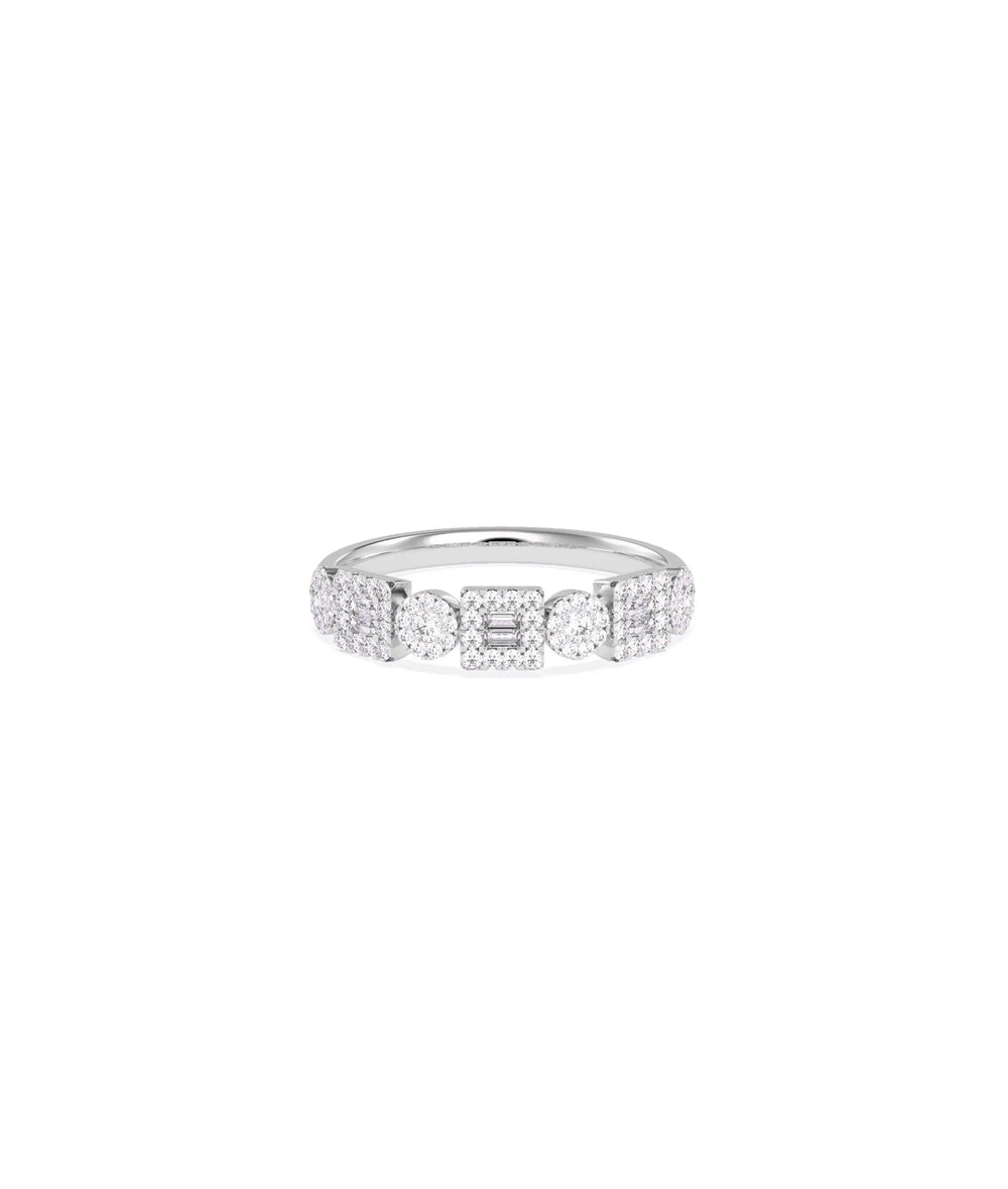 Diamond Cluster Round and Square Band Ring white gold with unique design blend