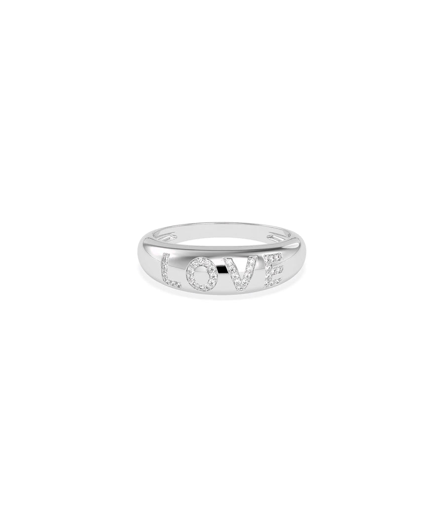 Mantra Diamond Pave Dome Ring white gold with sparkling custom mantra text