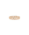 Rose gold curb ring featuring interlocking chain design and urban edge