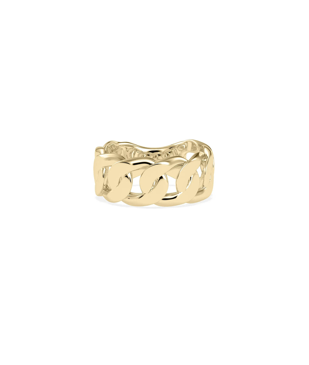 Gold Curb Link Ring in yellow gold with bold wide chain-inspired curb link design