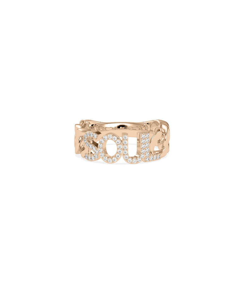 Rose gold personalized ring featuring modern curb link design with custom mantra