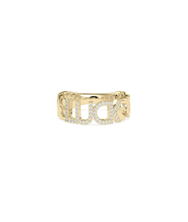 Mantra Diamond Pave Name Curb Link Ring yellow gold showing name personalization