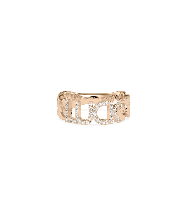 Rose gold name ring featuring brilliant pave-set diamonds on each letter