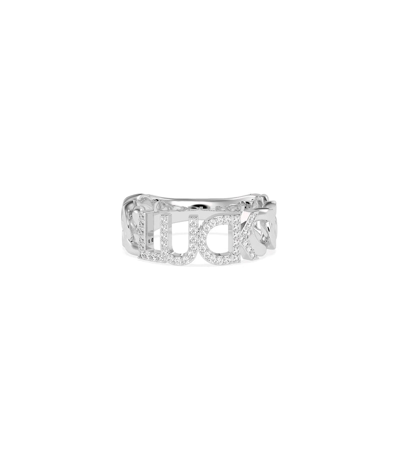 Mantra Diamond Pave Name Curb Link Ring white gold with bespoke text design