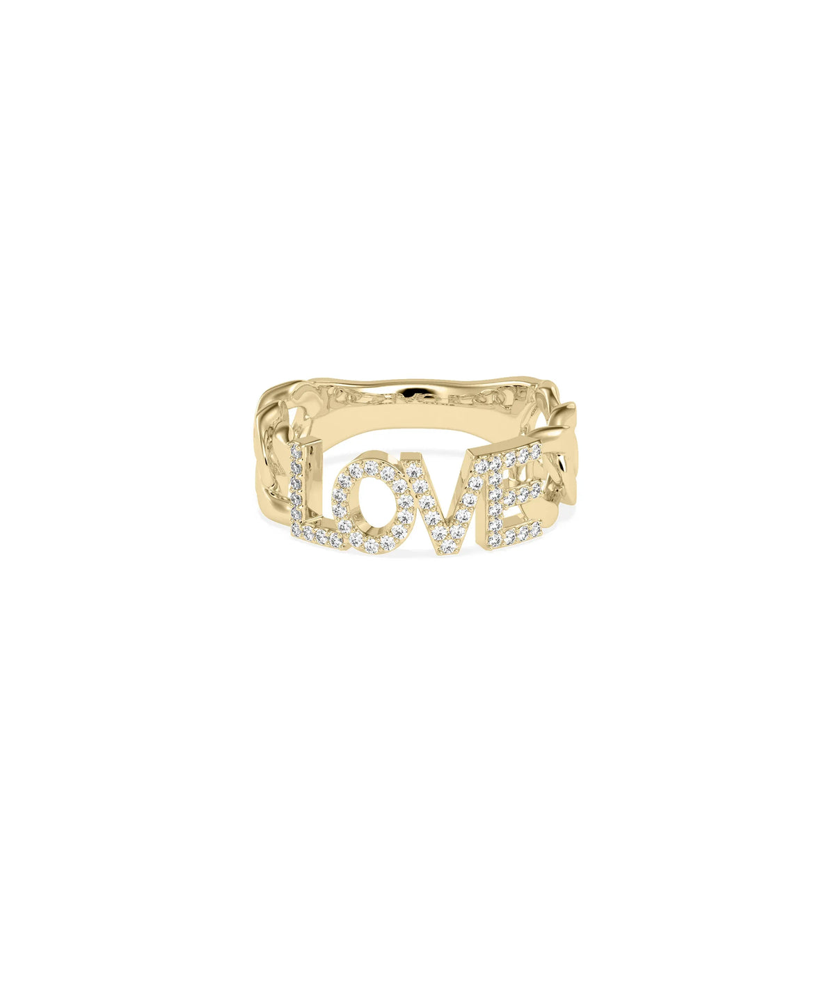 Mantra Diamond Pave Name Curb Link Ring yellow gold with custom personalization