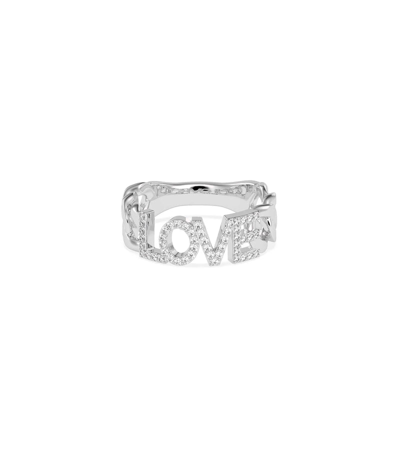 Mantra Diamond Pave Name Curb Link Ring white gold with sparkling custom text