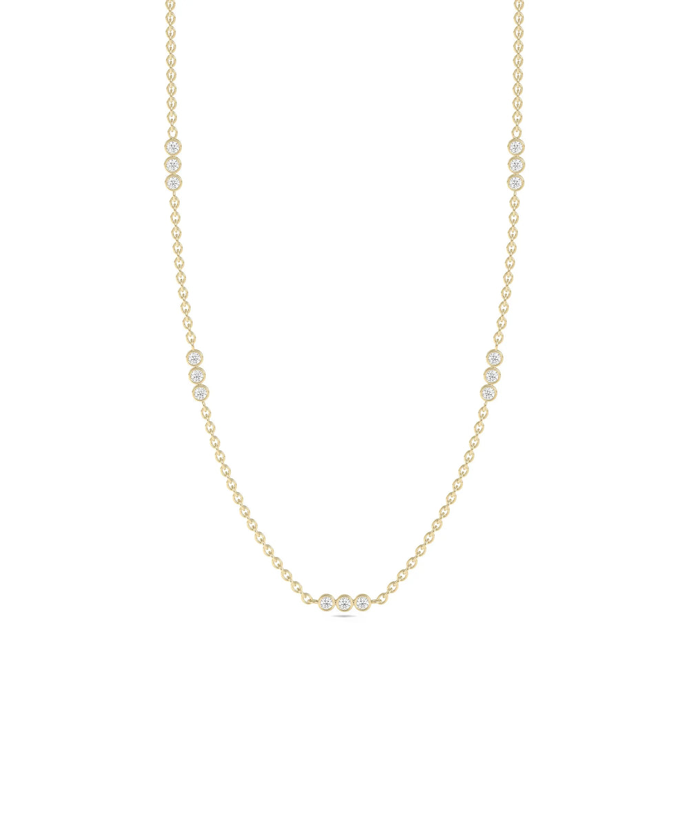 3 Stone Diamond Bezel Station Necklace - 79e | Everyday 14K Gold Jewelry