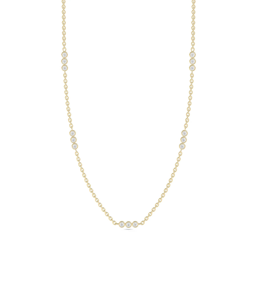 3 Stone Diamond Bezel Station Necklace - 79e | Everyday 14K Gold Jewelry