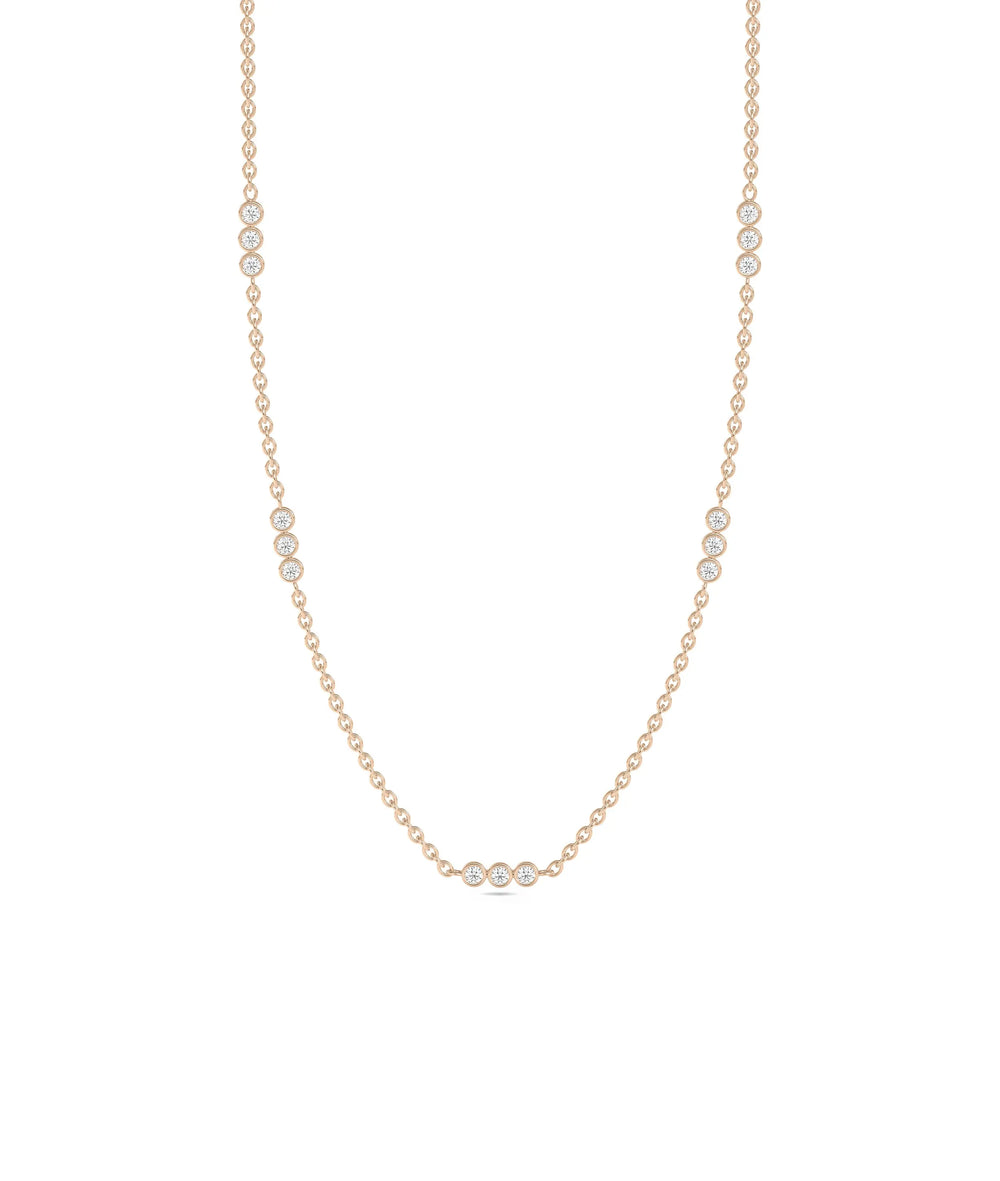 3 Stone Diamond Bezel Station Necklace - 79e | Everyday 14K Gold Jewelry