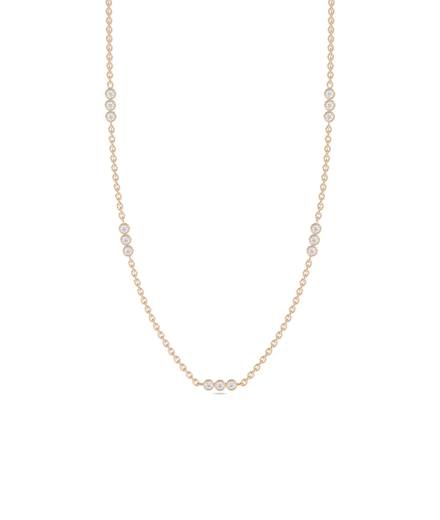 3 Stone Diamond Bezel Station Necklace - 79e | Everyday 14K Gold Jewelry