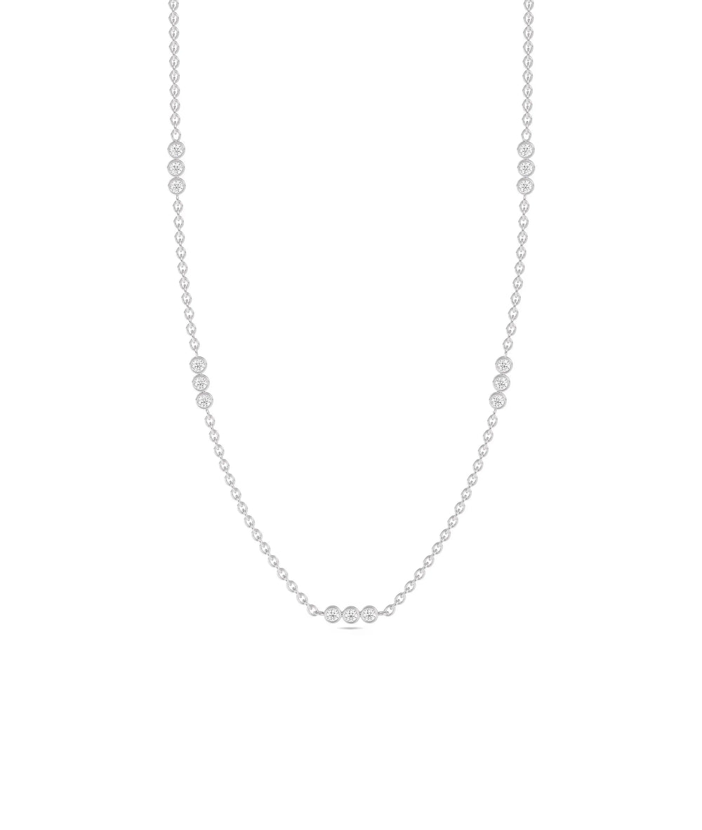 3 Stone Diamond Bezel Station Necklace - 79e | Everyday 14K Gold Jewelry