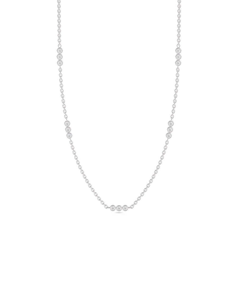 3 Stone Diamond Bezel Station Necklace - 79e | Everyday 14K Gold Jewelry
