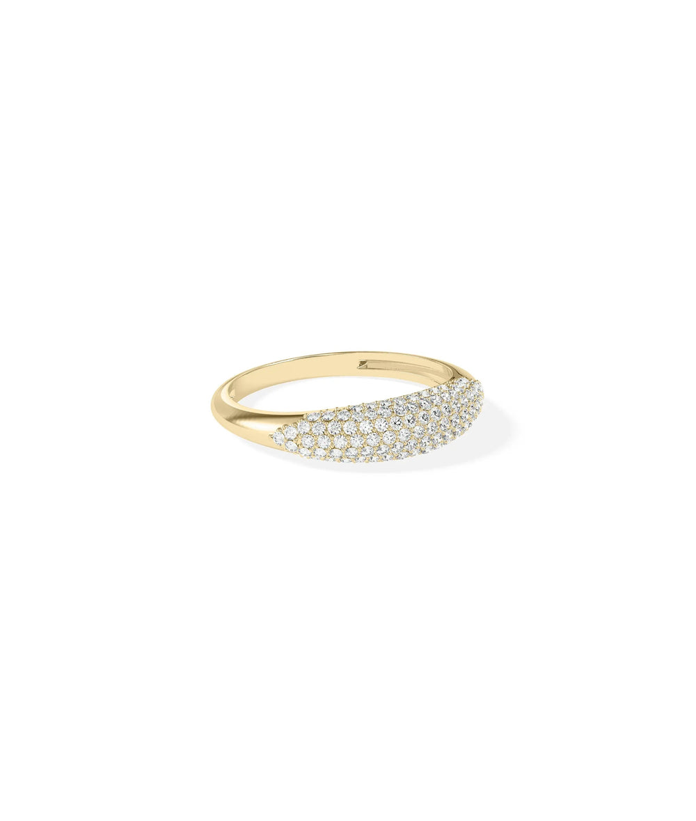 Pave dome ring side profile displaying 4.5mm width and raised three-dimensional shape