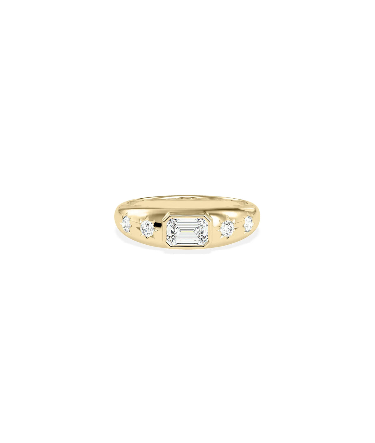 Multi Shape Bezel Set Diamond Dome Ring yellow gold showcasing raised profile design