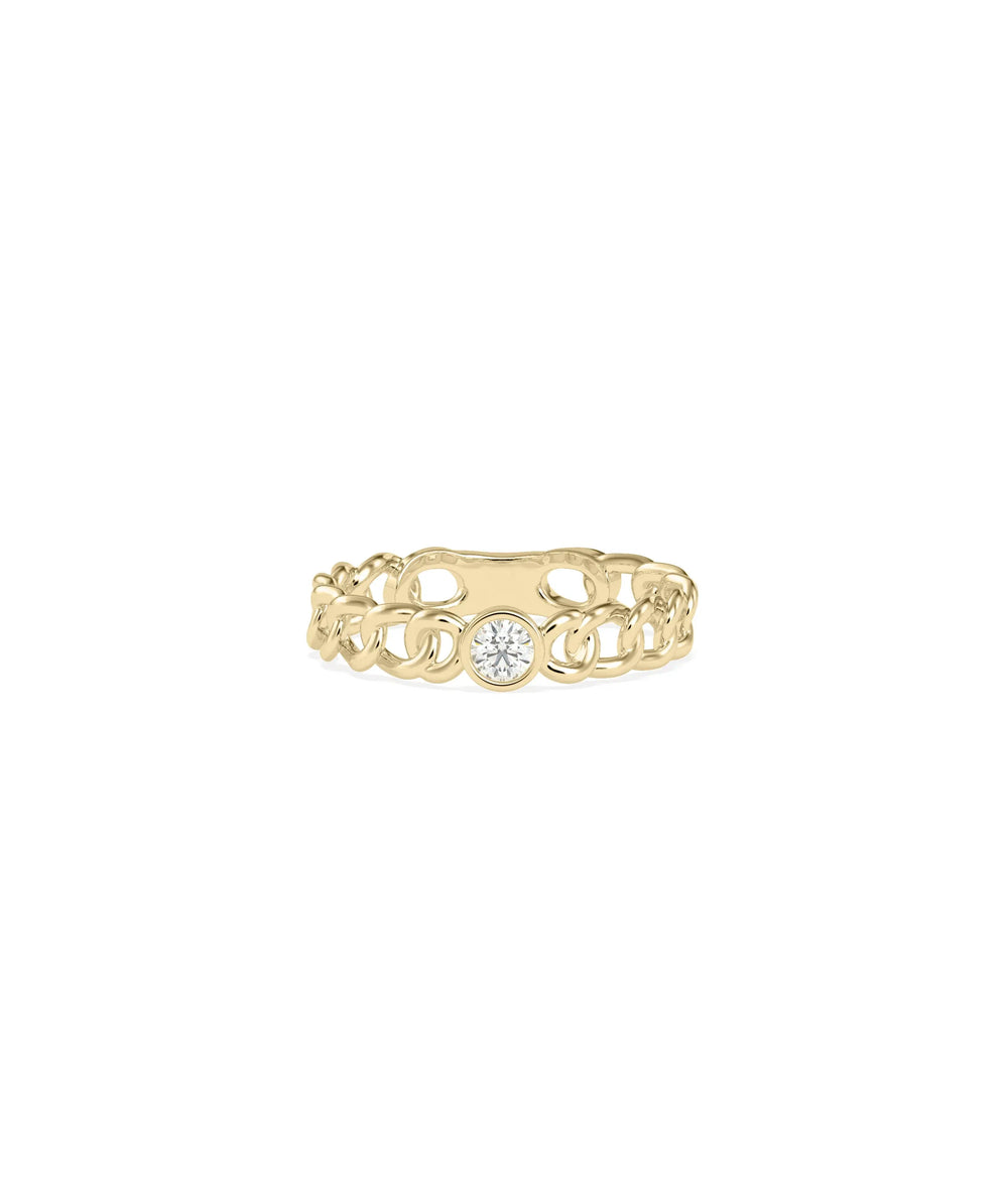 Diamond Solitaire Curb Link Ring yellow gold showcasing chain-inspired band texture