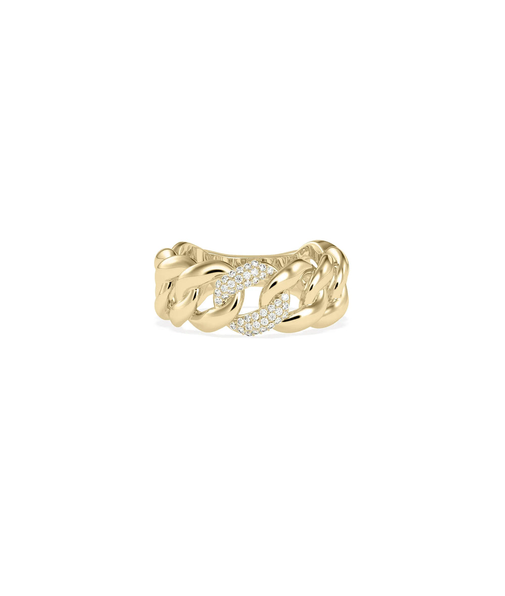 Diamond Curb Link Ring in yellow gold with chain-inspired curb links and diamonds