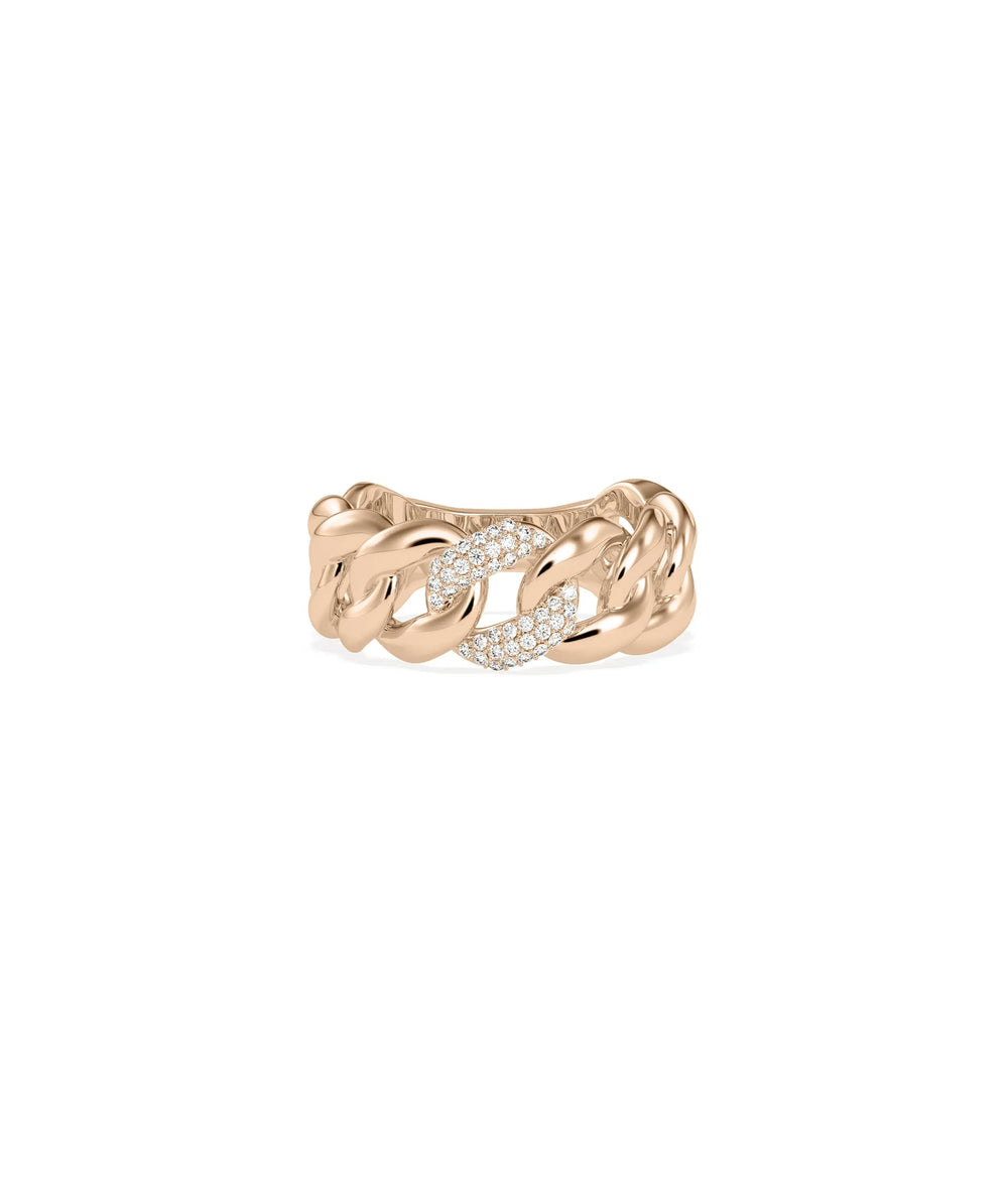 Rose gold Diamond Curb Link Ring with edgy curb links and diamond sparkle