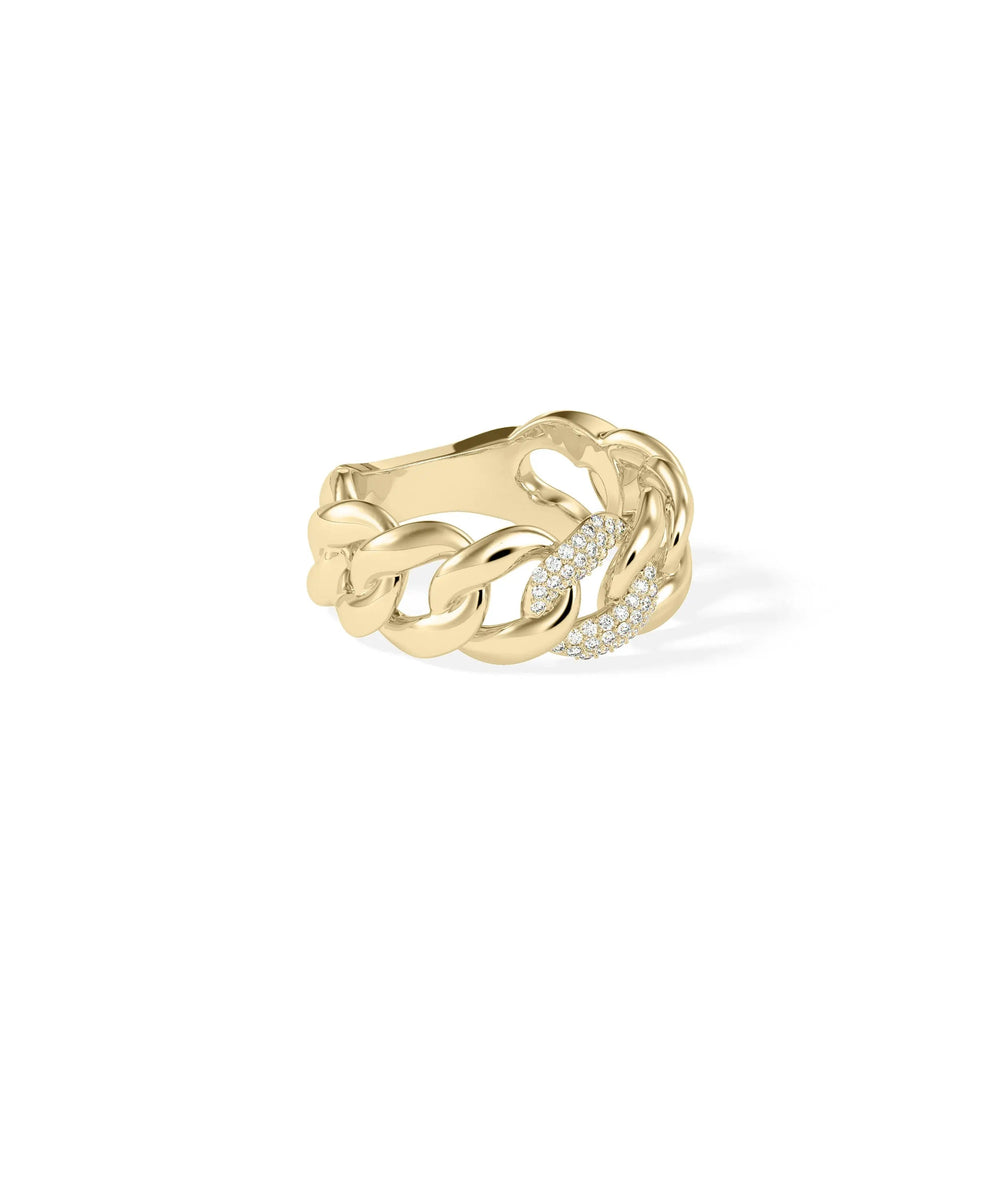 Side view Diamond Curb Link Ring showing bold 9mm width and link pattern