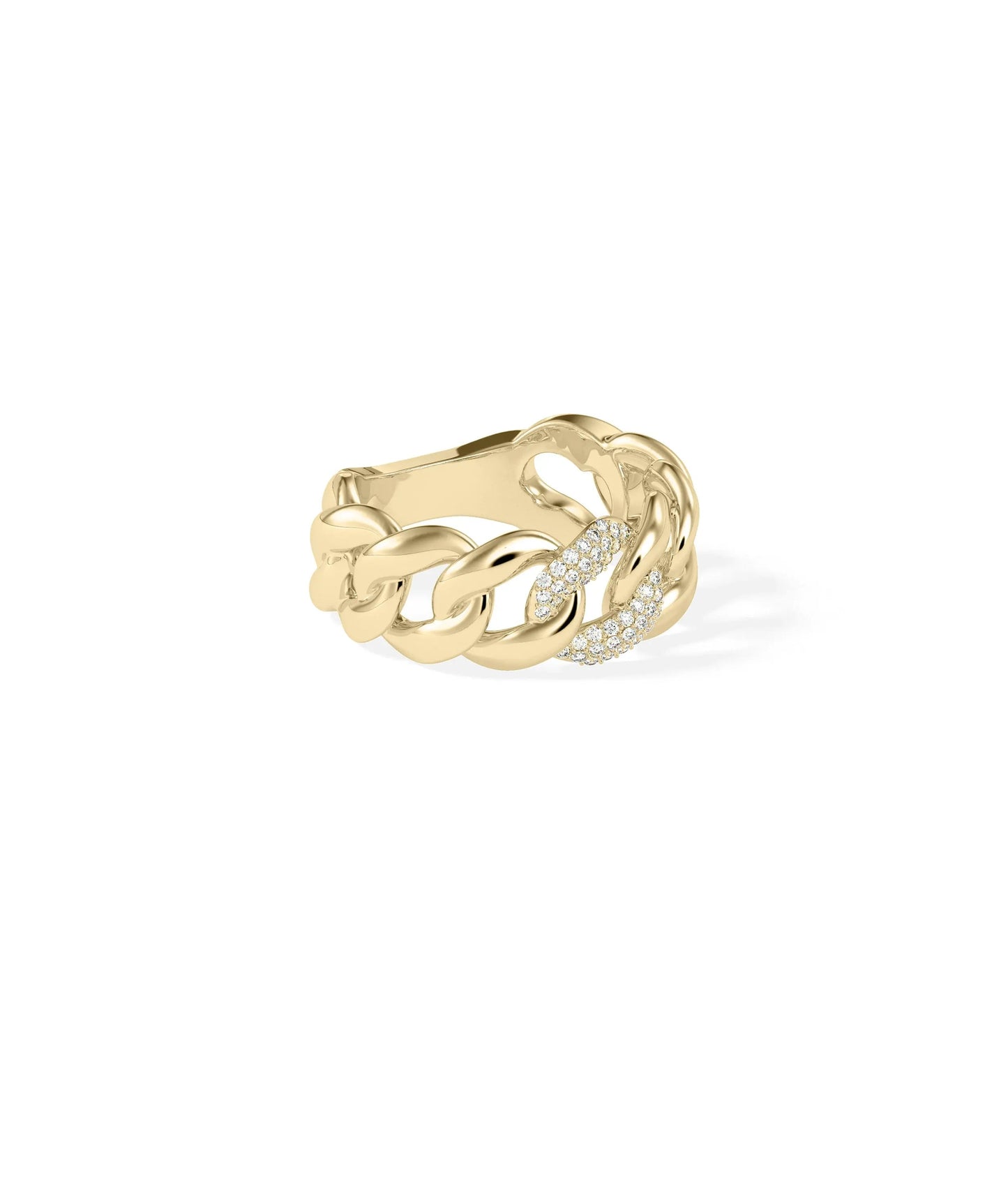 Side view Diamond Curb Link Ring showing bold 9mm width and link pattern