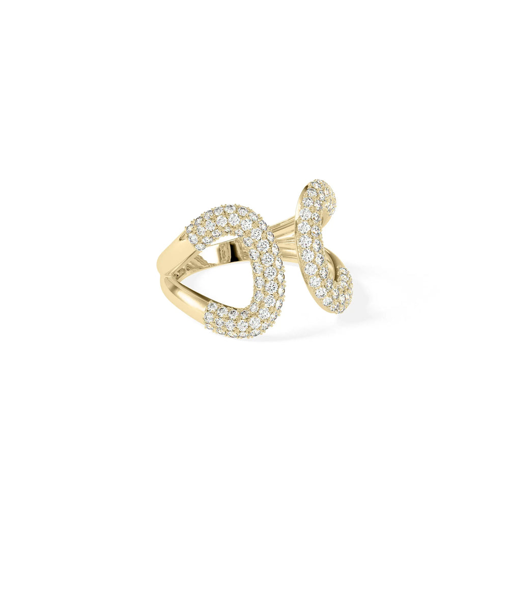 Side view Diamond Pave Split Shank Ring showing dramatic 15mm length and split design