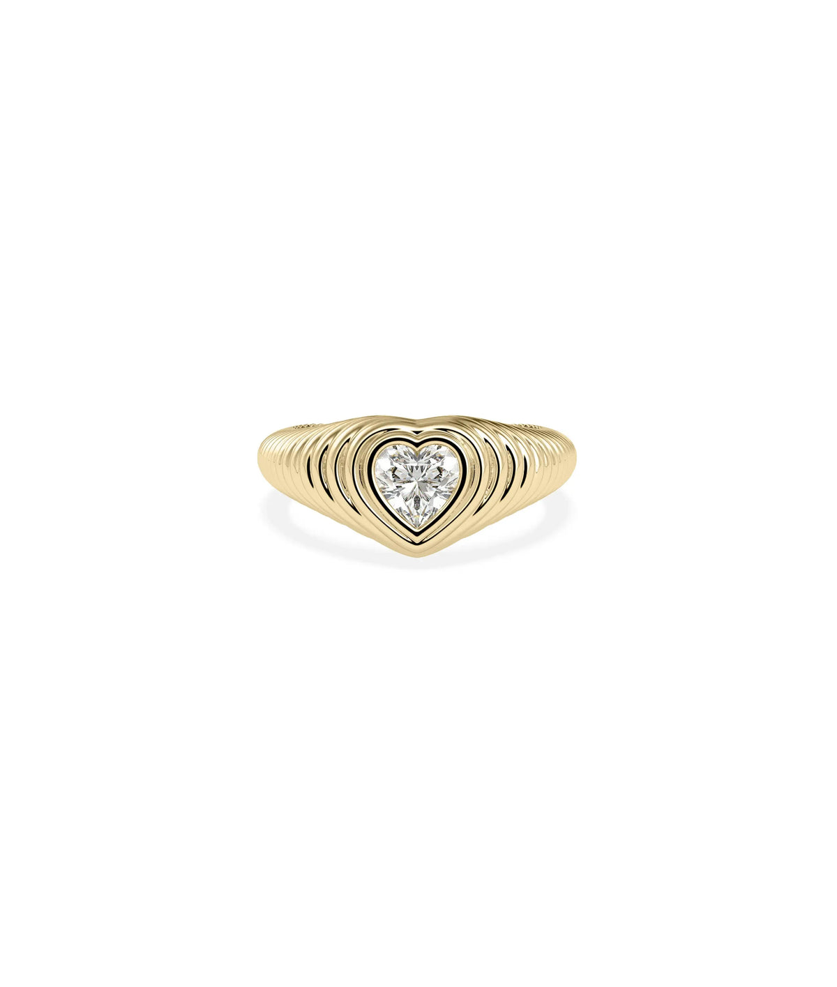Diamond Solitaire Fluted Step Ring in yellow gold with solitaire and architectural steps