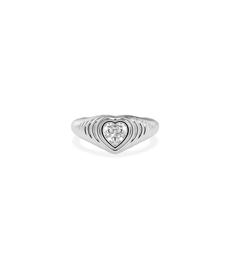 White gold Diamond Solitaire Fluted Step Ring featuring fluted columns and tiered steps