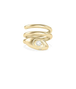 Diamond Snake Swirl Ring in yellow gold with serpent motif and diamond swirls