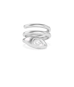 White gold Diamond Snake Swirl Ring featuring mystical serpent with diamonds