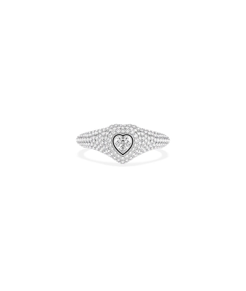 White gold Heart Shape Diamond Solitaire and Pave Ring featuring romantic heart center