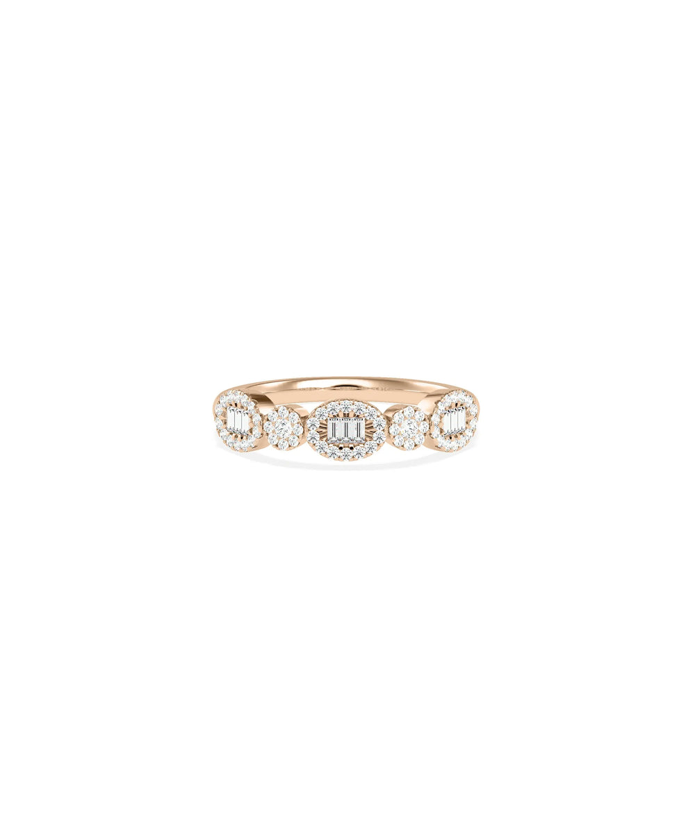Rose gold Diamond Cluster Oval and Round Band Ring with artistic mixed-shape cluster