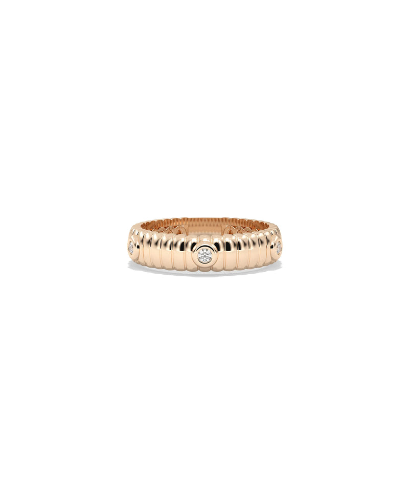Rose gold Diamond Station Fluted Band Ring with diamond stations and vertical grooves