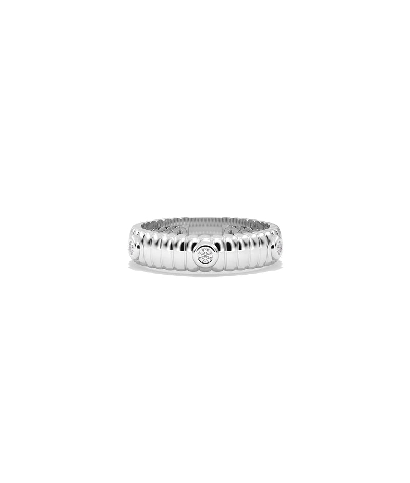 White gold Diamond Station Fluted Band Ring featuring architectural fluted design