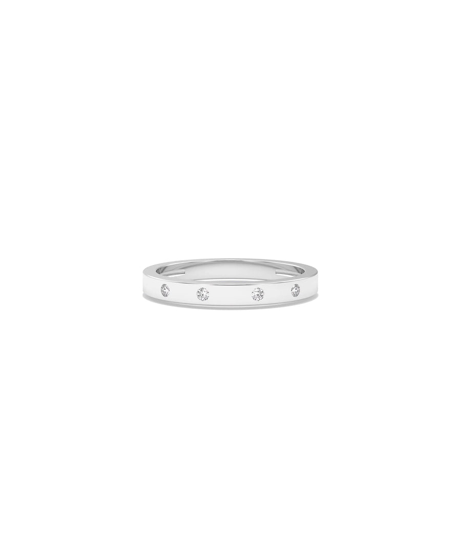 White gold Diamond Bezel Station Band Ring featuring sleek bezel-set station pattern